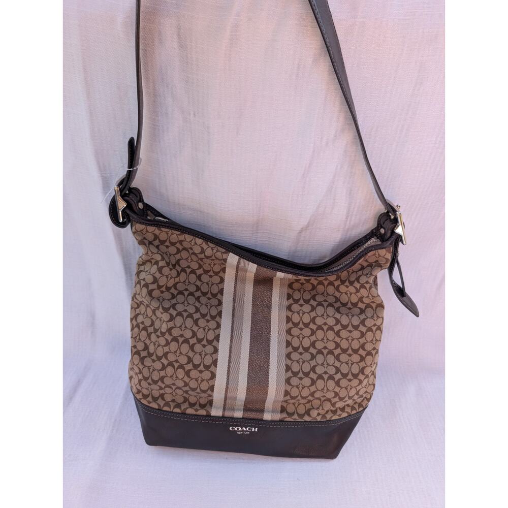 COACH Legacy Duffle Bucket Shoulder Bag Brown/Khaki Medium‎ Size Handbag EUC